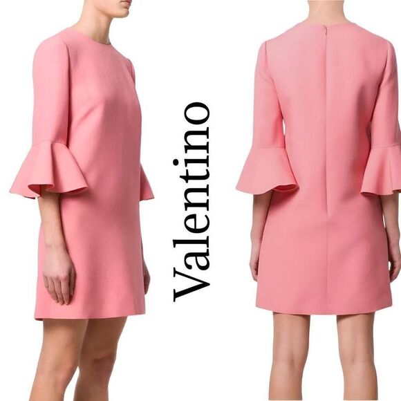VALENTINO Pink Crêpe Couture Bell Sleeve Dress Sz 6 Like New - Picture 1 of 12